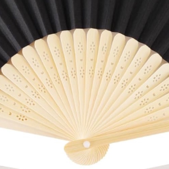 SET OF 3 Black Folding Fans with Bamboo Frame - Picture 2 of 3